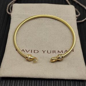 David Yurman Gold Cable Open Bangle with Pavé Terminals